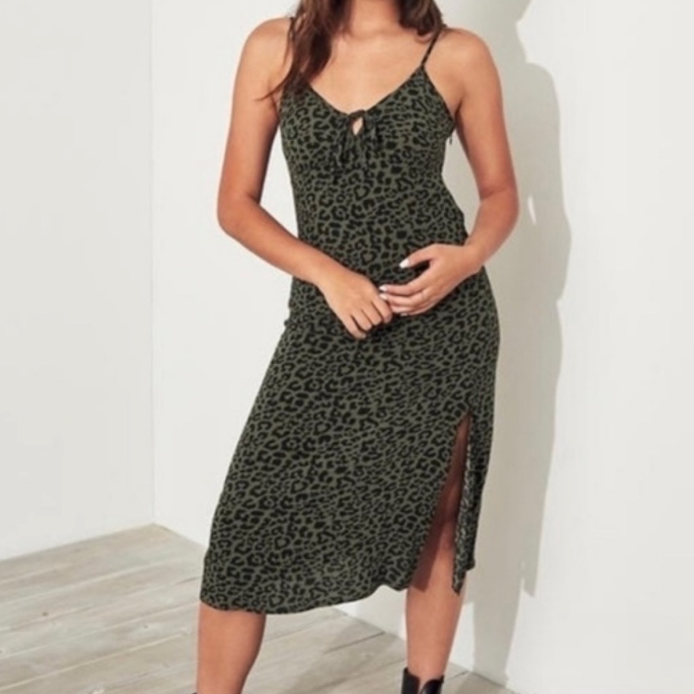 Green cheetah print Hollister slip dress